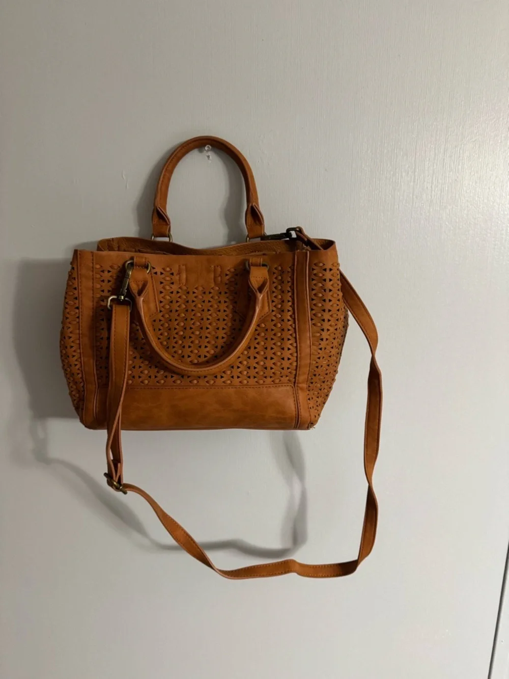 Steve Madden Brown Laser-Cut Satchel Tote